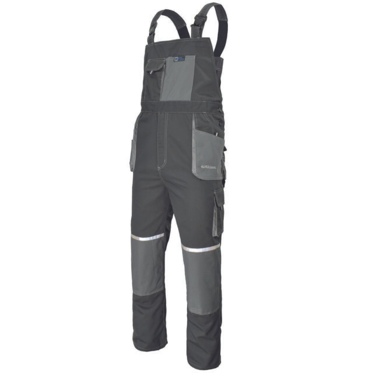 Pantaloni de lucru din tercot cu pieptar, insertii reflectorizante, 270 gsm, EuroClassic, gri-negru - imagine 2