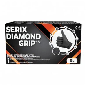 Manusi de Nitril, pentru Mecanici, Textura Diamond Grip, Grosime 3X (8.5 gr), Nepudrate, NEGRE, M, Serix, 50 buc/set, 10 set/BAX
